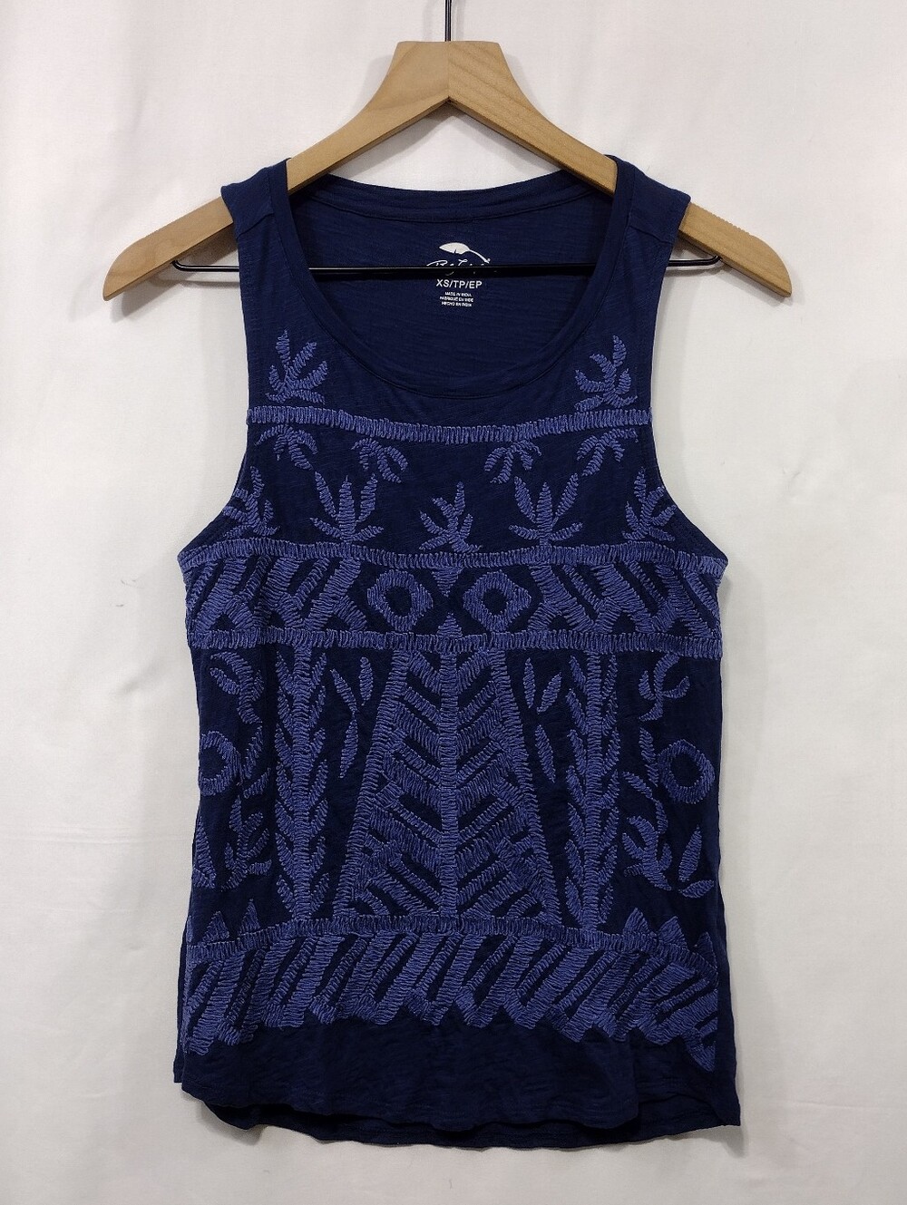 Bob Timerlake Embroidered Tank Top Womens XS Blue Boho Retro 90s Y2K Beach